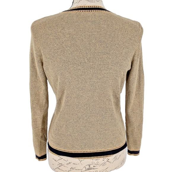 VTG Cropped Sweater SIZE SP- Tan Heather-Front Zip-Black Crochet Trim-Y2K-Retro - Picture 3 of 13